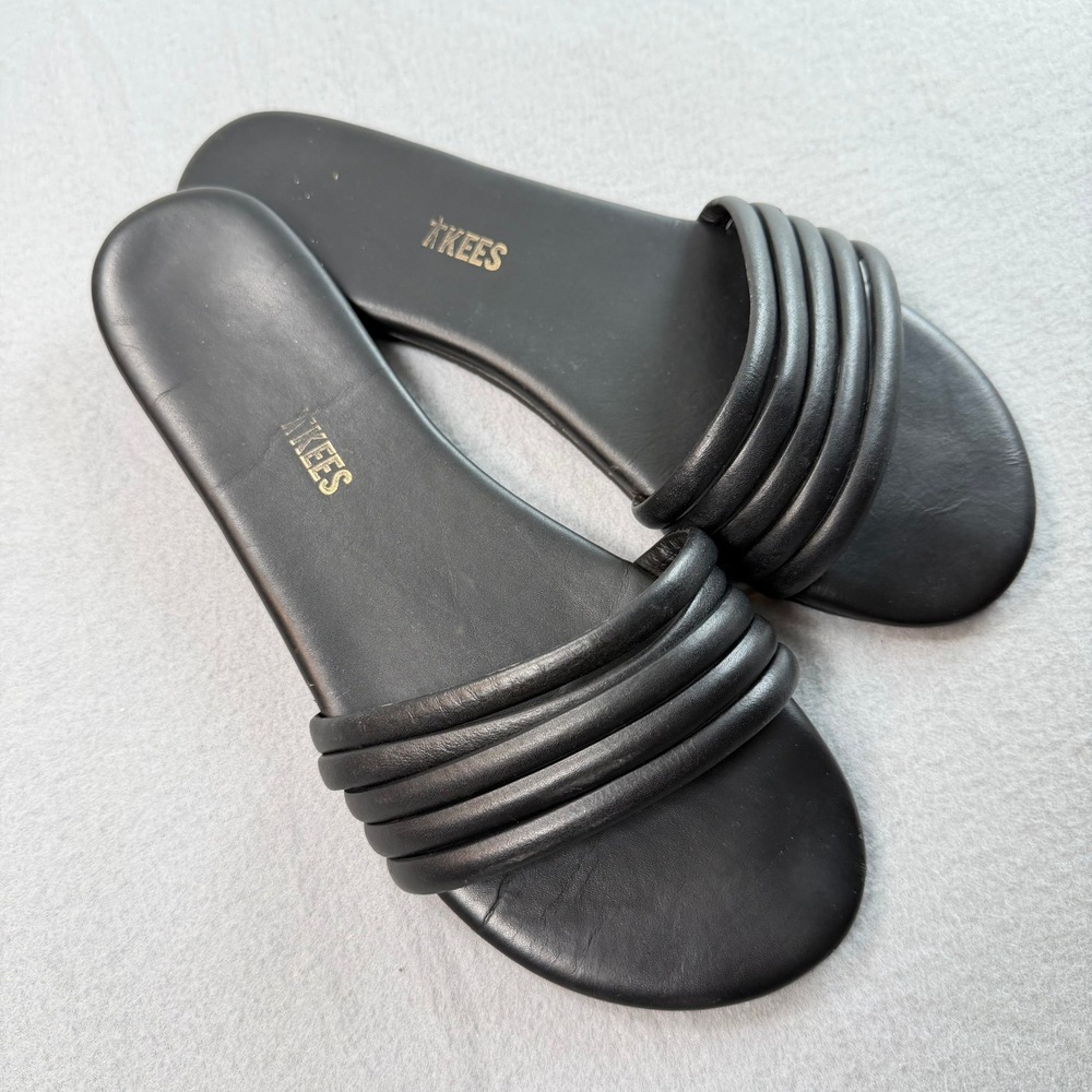 TKEES Serena Slide Sandals Womens 9 Black Leather Multi Strap Minimalist Chic